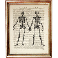 Skeleton couple holding hands vintage anatomy print