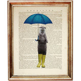 Otter with Umbrella Dictionary Art Prints - Set of 3 Wildlife Animal Portrait Wall Decor