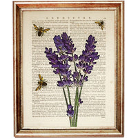 Sunflower Lavender Bumblebee Botanical Dictionary Art Prints Set - Wall Art Decor