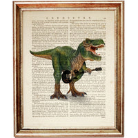 Set of 4 Dinosaurs Playing Music Dictionary Art Prints, DinoTunes
