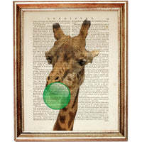 Set of 4 Giraffe Blowing Bubblegum Dictionary Art Prints