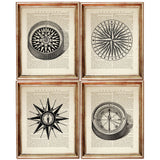 Set of 4 Vintage Compass Dictionary Art Prints, Timeless Journeys Art