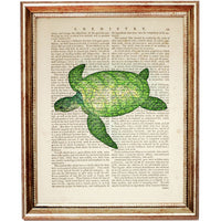 Set of 4 Sea Turtle Dictionary Art Prints, Oceanic Splendor Poster