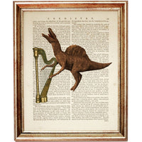 Set of 6 Dinosaurs Dictionary Art Print, Dino Band on Stage Poster