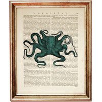 Set of 6 Octopus Dictionary Art Prints: Marine Beauty for Your Walls