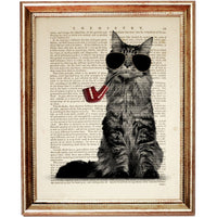 Stay Cool Cat with Sunglasses Dictionary Art Print, Feline Masterpiece