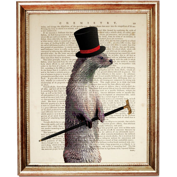 Otter Dictionary Art Print, Vintage Otter with Hat Gift