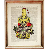 Sailor Jerry Dictionary Art Prints, Bottle Tattoo Wall Decor