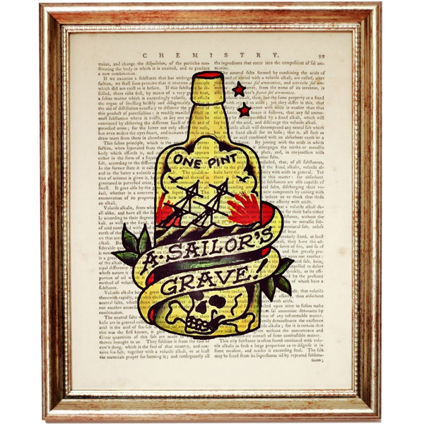 Sailor Jerry Dictionary Art Prints, Bottle Tattoo Wall Decor