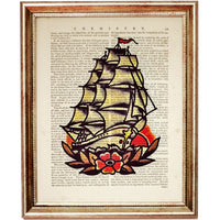 Sailor Jerry Wall Art Set of 3 Dictionary Prints, Flash Tattoo Poster Decor