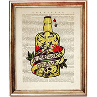 Set of 4 Sailor Jerry Tattoo Dictionary Art Prints, Inked Legends