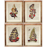 Set of 4 Tattoo Dictionary Art Prints, Sailor Jerry Ink Wall Decor