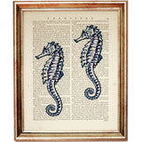 Ocean Life Dictionary Art Prints Set, Octopus, Sea Horse, Turtle - Nautical Wall Decor