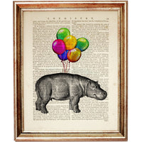 Hippo Balloon Dictionary Art Print, Safari Nursery Decor, Funny Animal Wall Art, Hippo Poster