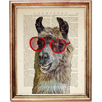 Llama Sunglasses Wall Decor, Animal Portrait Decor, Funny Llama Poster Dictionary Art Print