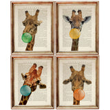 Set of 4 Giraffe Blowing Bubblegum Dictionary Art Prints