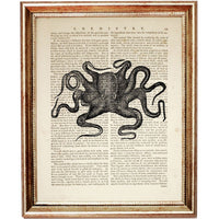 Set of 4 Black & White Octopus Dictionary Art Prints, Oceanic Elegance