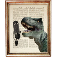 Set of 6 Dinosaurs Dictionary Art Print, Dino Band on Stage Poster