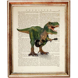 Set of 6 Dinosaurs Dictionary Art Print, Dino Band on Stage Poster