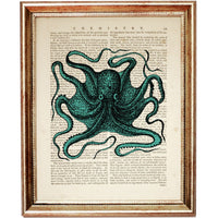 Set of 6 Octopus Dictionary Art Prints: Marine Beauty for Your Walls