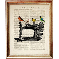 Sewing Machine with Birds Dictionary Art Print, Vintage Stitches Decor