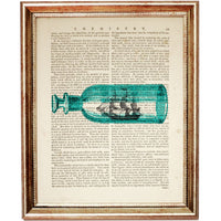 Ship in a Bottle Dictionary Art Print, Impossible Bottle Poster, Living Room Wall Decor