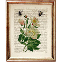 Set of 6 Flowers with Bees Dictionary Art Prints, Blooming Harmony