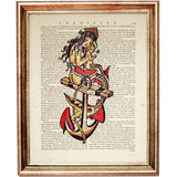 Sailor Jerry Tattoo Art Print Mermaid Wall Poster - Unique Dictionary Style