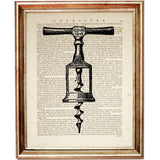 Set of 6 Wine Opener Dictionary Art Prints, Corkscrew Wall Decor