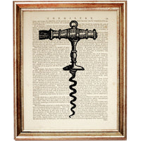 Set of 6 Wine Opener Dictionary Art Prints, Corkscrew Wall Decor