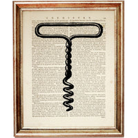 Set of 8 Wine Openers Dictionary Art Print, Corkscrew Collection Decor