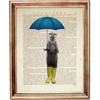 Otter with Yellow Umbrella Set of 2 Wall Art Dictionary Art Prints Book Page Decor