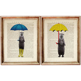 Otter with Yellow Umbrella Set of 2 Wall Art Dictionary Art Prints Book Page Decor