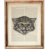 Cat Glasses Print, Funny Animal Poster, Cat Wall Art, Dictionary Art Print