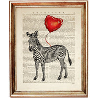 Set of 6 Animals with Red Balloons Dictionary Art Prints