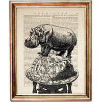 Hippo Wall Art Print, Hippo on Earth Dictionary Art, Safari Animal Nursery Print