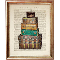 Vintage Luggage Set Wall Art Print, Suitcase Dictionary Art for Travel Enthusiasts, Travel Poster 8x10