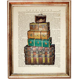 Vintage Luggage Set Wall Art Print, Suitcase Dictionary Art for Travel Enthusiasts, Travel Poster 8x10