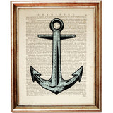 Nautical Anchor Dictionary Art Print, Anchor Poster Wall Decor, Nursery Artwork