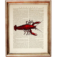 Set of 4 Lobster Dictionary Art Print, Captivating Crimson Crustaceans