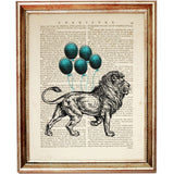 Set of 6 Safari Animals with Balloons Dictionary Art Prints