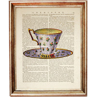 Tea Cups Trio Dictionary Art Prints, Vintage Elegance Wall Decor Set