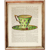 Tea Cups Trio Dictionary Art Prints, Vintage Elegance Wall Decor Set