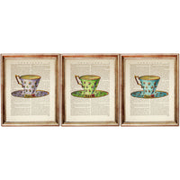 Tea Cups Trio Dictionary Art Prints, Vintage Elegance Wall Decor Set