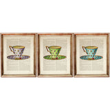 Tea Cups Trio Dictionary Art Prints, Vintage Elegance Wall Decor Set