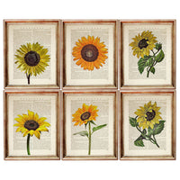 Set of 6 Stunning Dictionary Art Prints, Sunflower Symphony Wall Decor