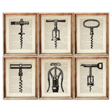 Set of 6 Wine Opener Dictionary Art Prints, Corkscrew Wall Decor