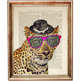 Wild and Stylish: Dictionary Art Print of a Leopard with Glasses & Hat