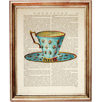 Tea Cups Trio Dictionary Art Prints, Vintage Elegance Wall Decor Set