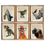 Set of 6 Animal Dictionary Art Prints, Wild Portraits Wall Decor